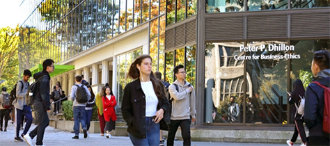 People walking outside Sauder building