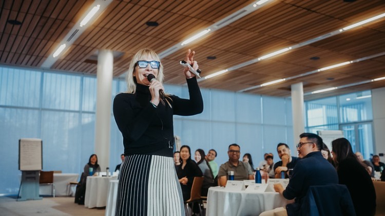 woman giving presentation