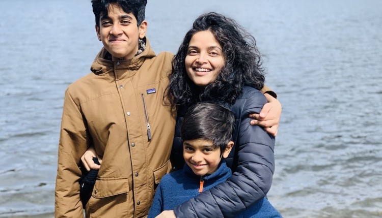 Muley with her two sons, Krishna and Yash.