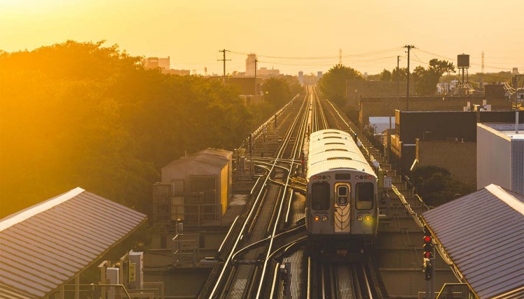 Subway car on railway tracks